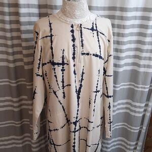 Ambernoon 2 Cream and Black Tie-Dye Long Sleeve Dress Size XL